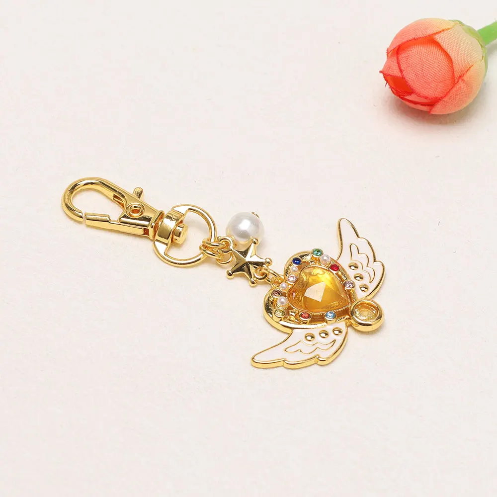 1PC Hot Cartoon Badge Keychain Anime Magical Wand Pendant Rhinestone Inlaid Cosplay Keyring Jewelry Gift Accessories Props