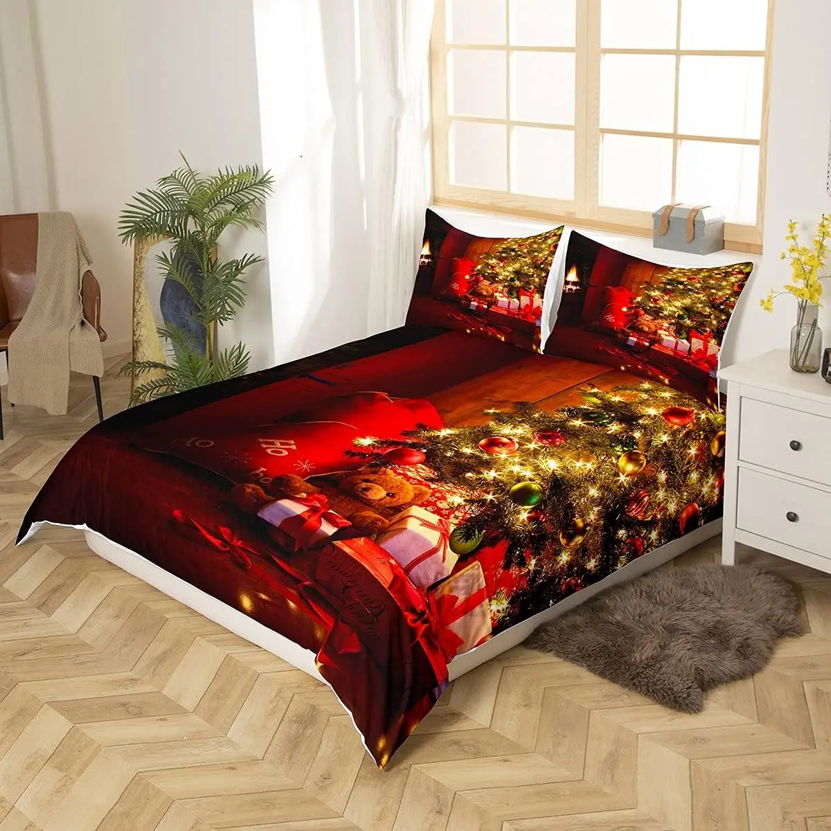 

Merry Christmas Red Duvet Cover King Size Christmas Tree Decor Decor Quilt Cover For Adult Teens Kids Gifts Soft Skin-Friendly