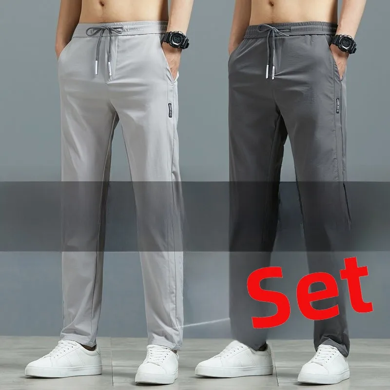 

Men's Summer Ice Silk Thin Casual Pants Qui Dry Work Sport Trousers Straight Leg Pants Comfortable Lightweight Summer Trousers