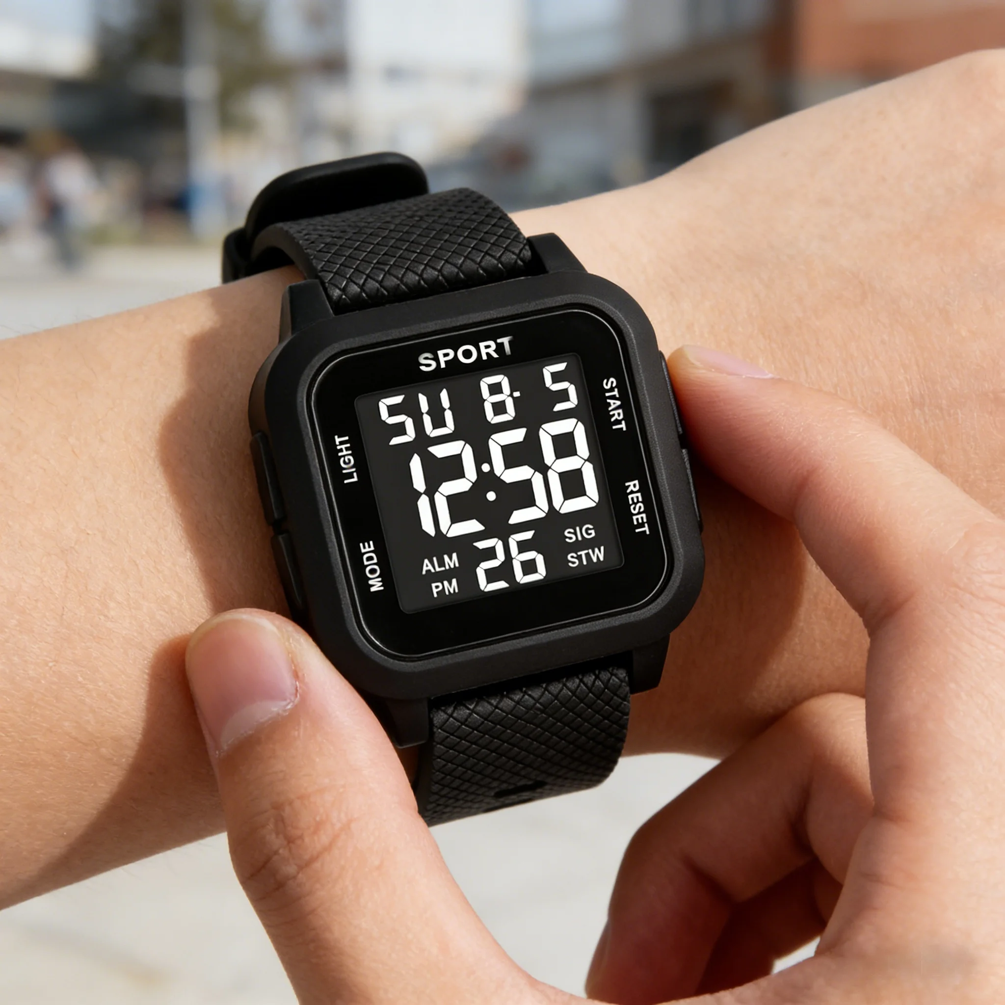 Multi Functional Sports Student Electronic Watch, Fashionable Men's Square Watch