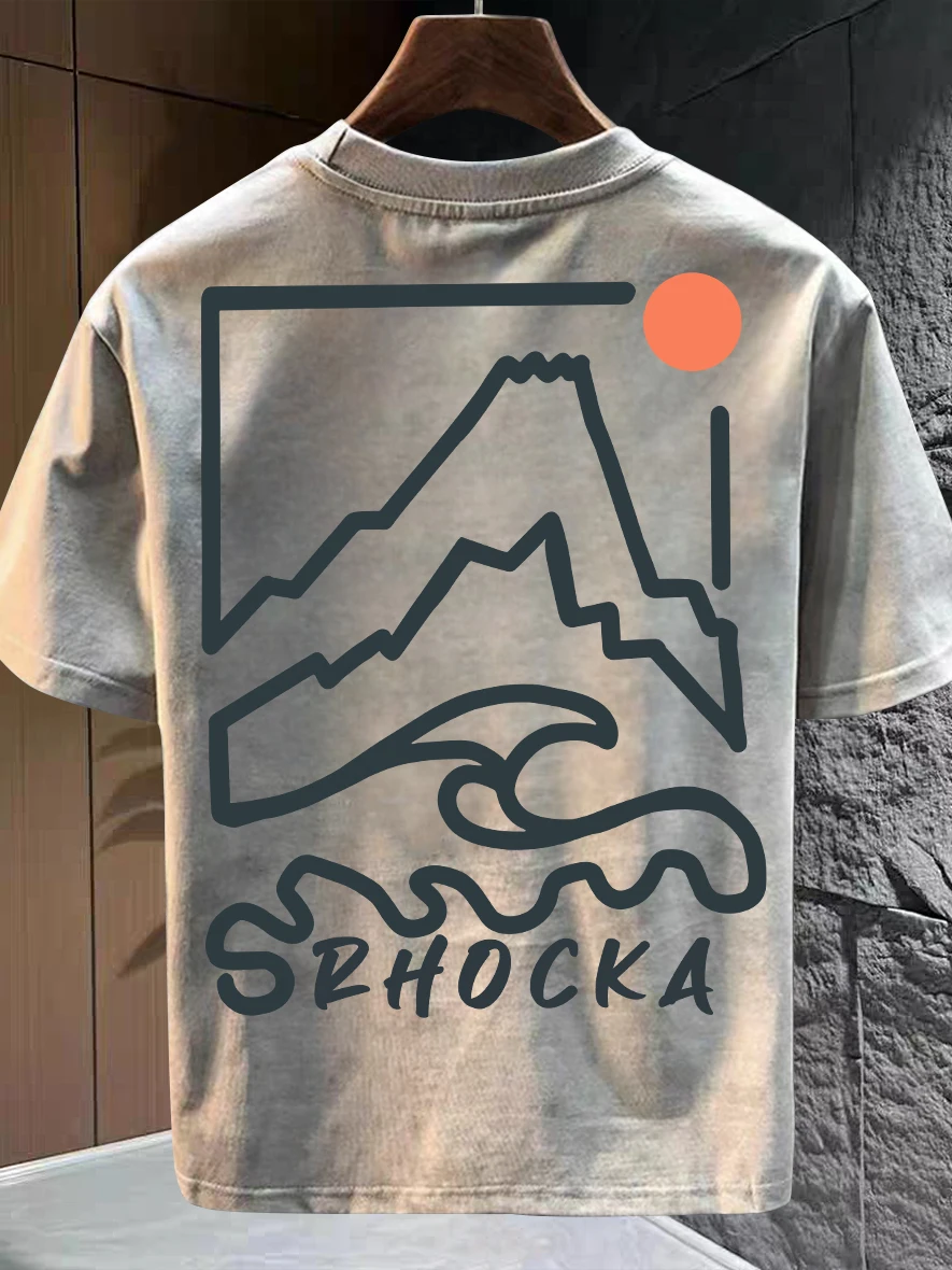 

Ретро-летняя футболка с коротким рукавом, модная универсальная одежда без этикетки, свободный крой, с геометрическим принтом