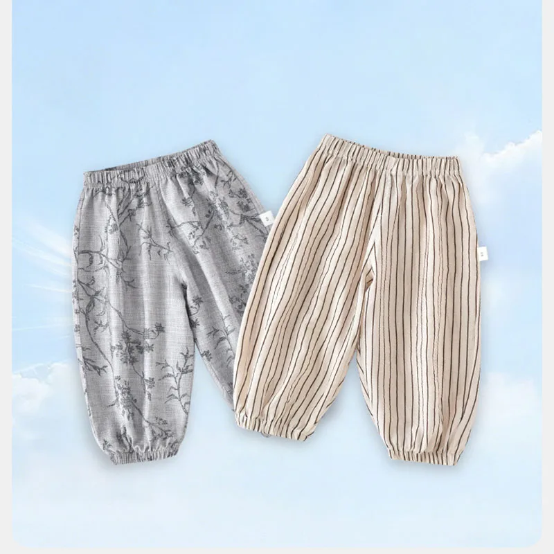 MILANCEL New Summer Kids Casual Pants 1-5T Color Blocked Stripes Girls Wide-leg Pants Ventilate Comfortable Children Trousers