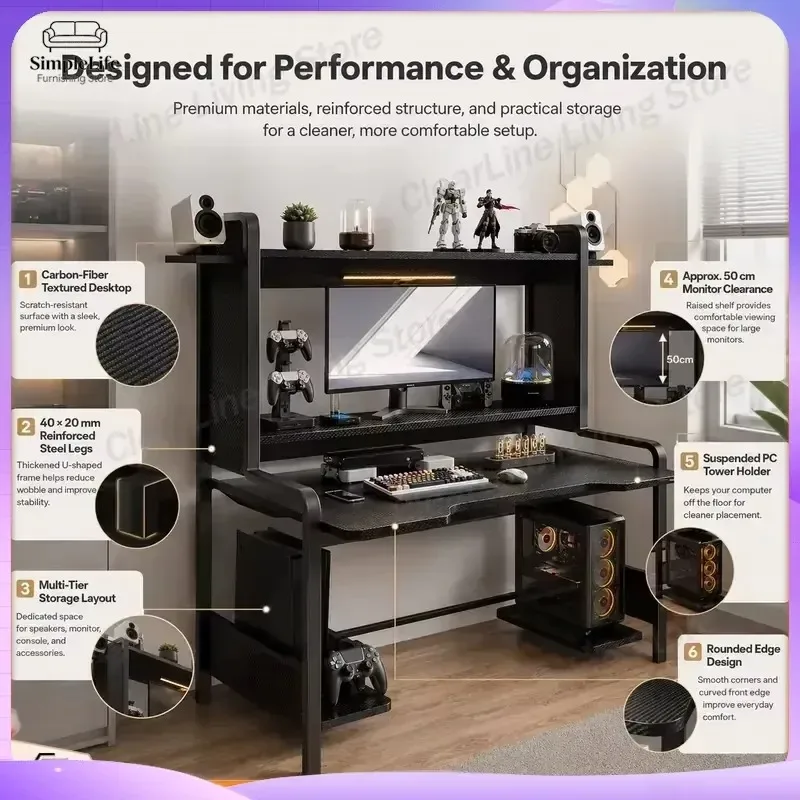 Compact Computer Desk with Bookshelf for Bedroom Small Office Workstation Gaming Desk Home Study Table Adjustable Height Desk