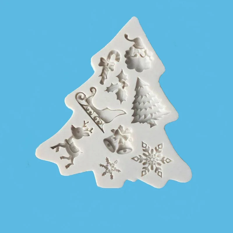 Christmas Tree Elk Snowflake Shape Silicone Mold for Handmade Cake Decorate Chocolate Fondant Candle Mould Baking Tools Party