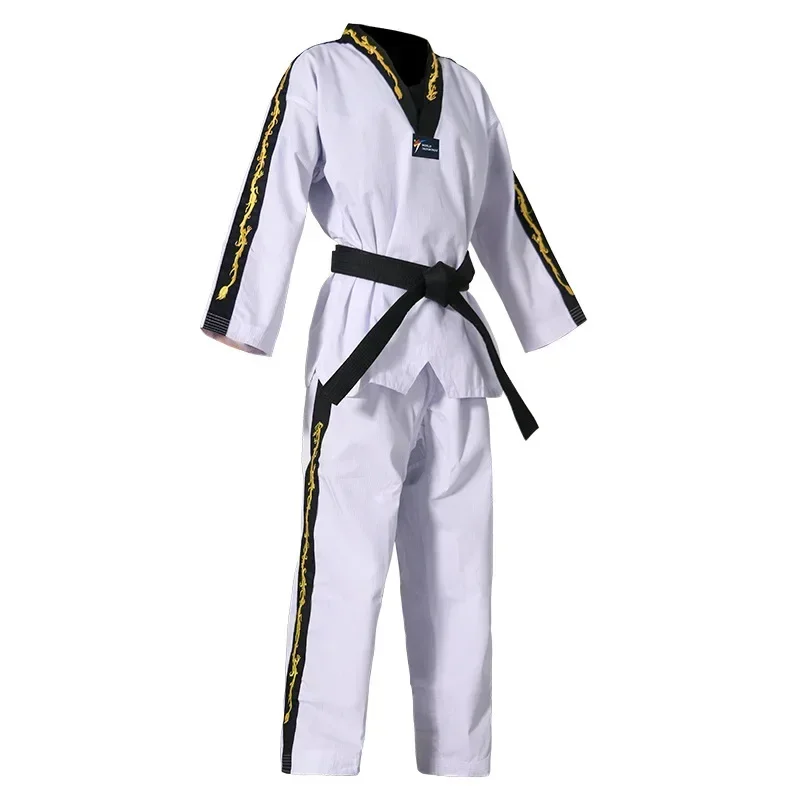 WT Approved White Taekwondo Student Dobok Adult Kids Training Suit Uniform Gi Embroidered Dragon Pattern