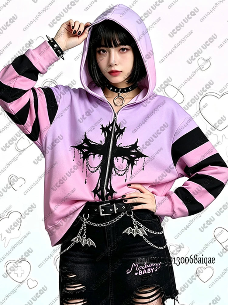 2026 Herbst Winter Gothic Kawaii Halloween Hoodies für Damen, modische dunkle Reißverschluss-Hoodies, Outdoor-Mäntel, Kawaii Hoodies für Mädchen – Detail 9