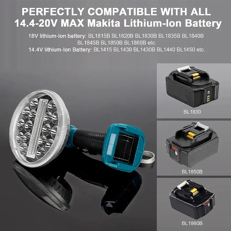 LED Flashlight Work Light for Makita BL1430 BL1830 Lithium Battery Outdoors Spotlight Emergency Lamp Camping Lighting with USB