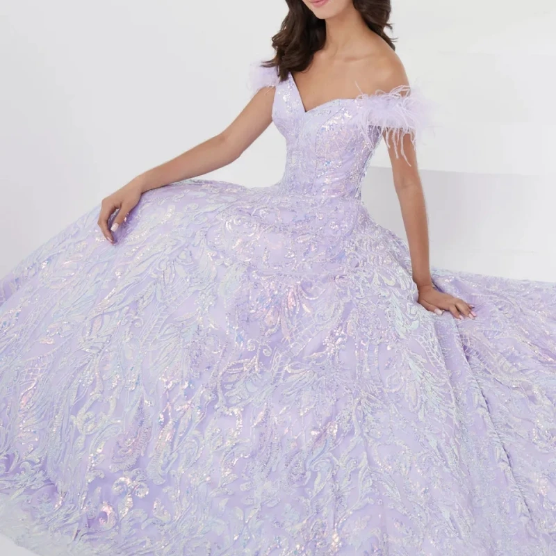 Robe de Quinceanera à plumes pour femmes, robe de Rhà paillettes, robe de Rhéducative, 15 ans, 16 ans, fête d'anniversaire, Fi.C.