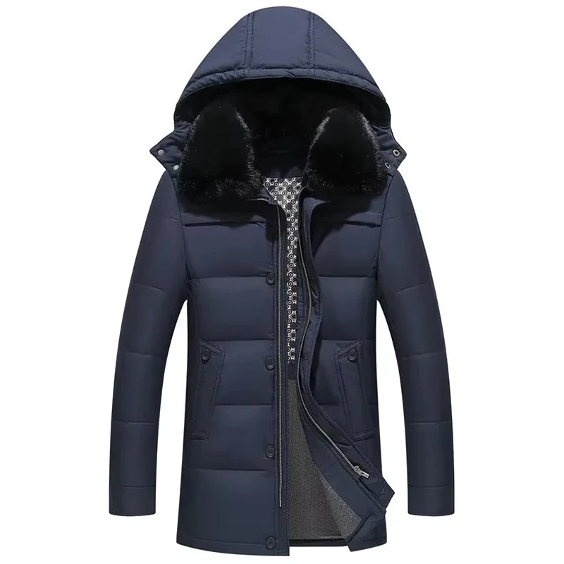 Chaqueta de invierno de Canadá para hombre, chaqueta de plumón de ganso cálida de largo medio, Parkas con Cuello de piel, abrigo impermeable para