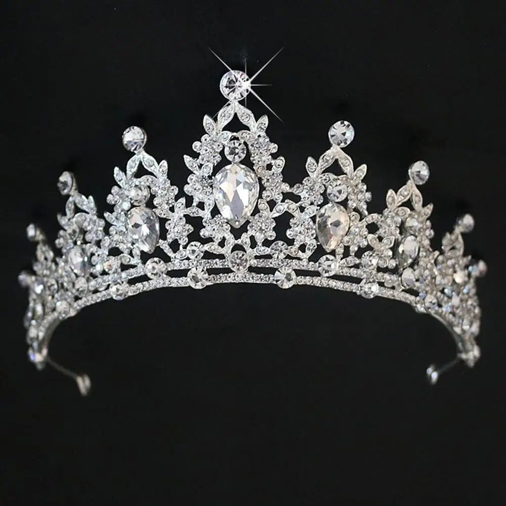 Silver Wedding Hair Crystal Bridal Tiara Crown Silver Color Diadem Veil Tiaras Wedding Hair Accessories Headpieces Head Jewelry