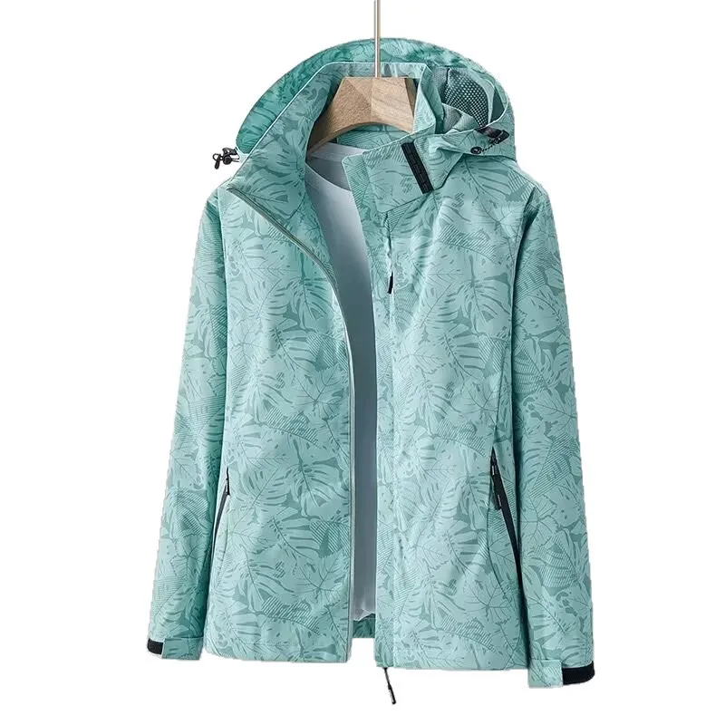 2026 Spring/Fall Hooded Outdoor Casual Maple Leaf Camouflage Windproof Jacket for Women,Mountain Windproof Female Hiking Jackets