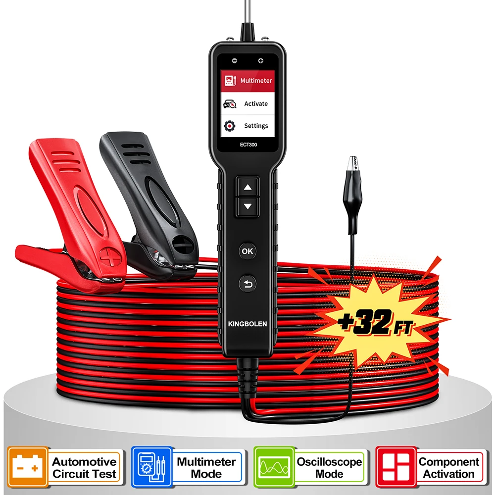 

2025 New KINGBOLEN ECT300 Automotive Electrical Circuit Tester 12V 24V Car VoltageTest Power Probe Tester with 32FT Cable