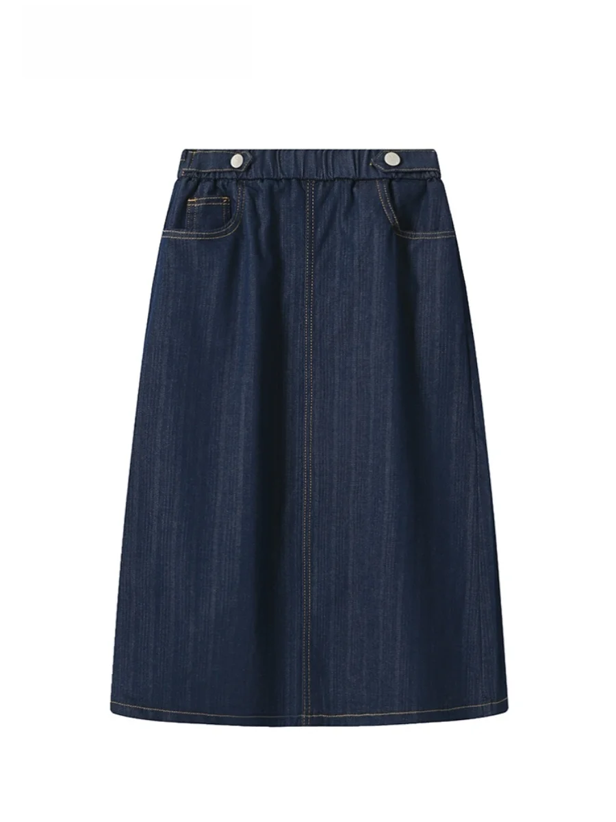 

plus Size Elastic Waist Denim Skirt Women Summer Flattering Loose A-Line Skirt Versatile Casual High Waist Cotton Blend