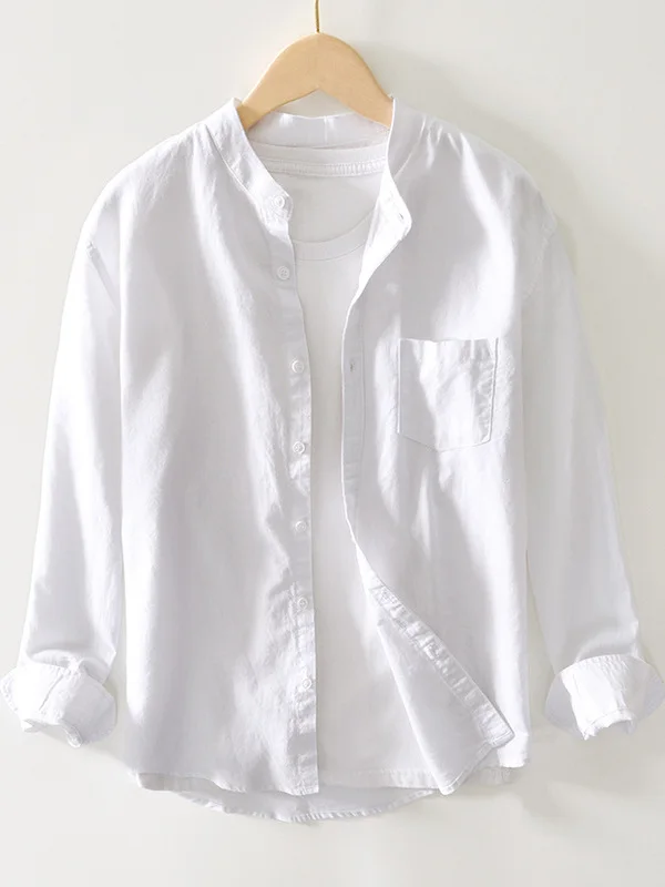 

Men's Casual Linen irt Stand Collar Pure Color Cotton Linen Breathable Spring New Sle Retro Japanese Sle Inner irt