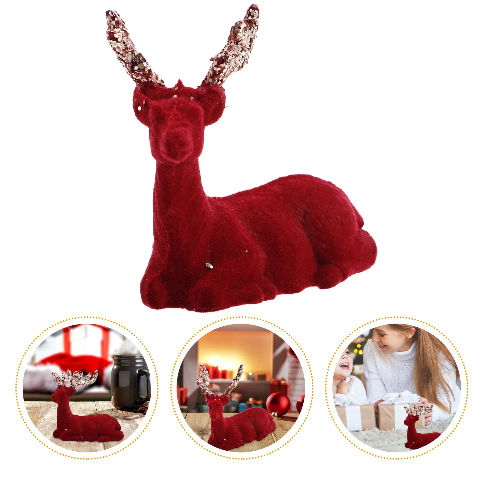 

Christmas Deer Ornament Burgundy Flocking Material Realistic Design Holiday Tabletop Decor Reindeer Pendant for Winter Festival