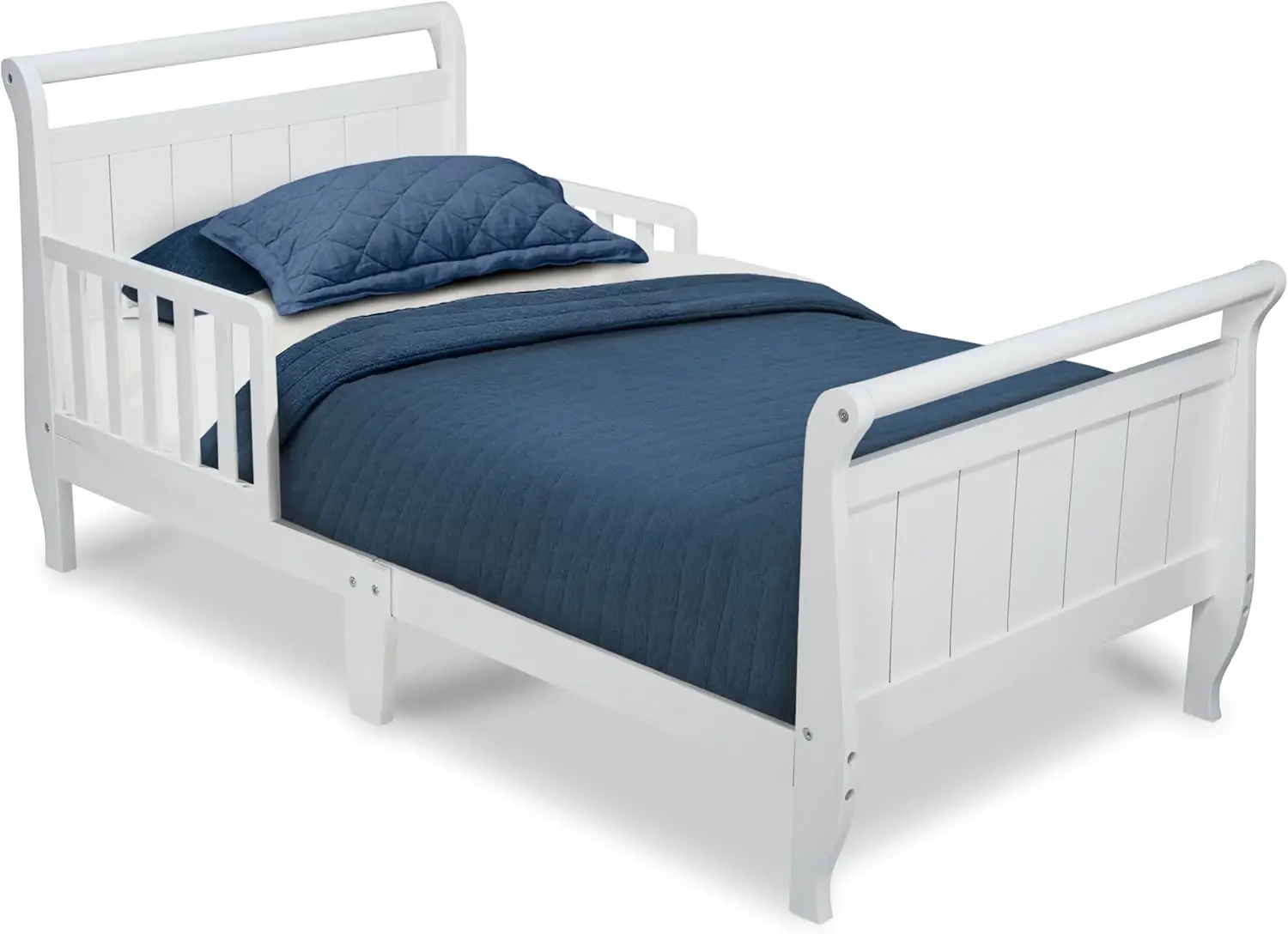 

White Wooden Toddler Bed with Safety Rails, Low Profile Design for Easy Access, Greenguard Gold Certified