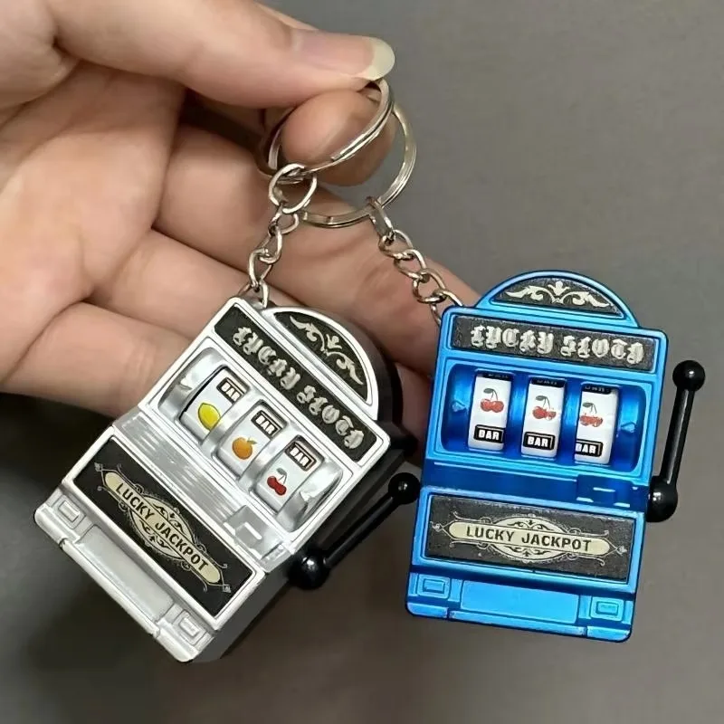 Mini Slot Machine Keychain Lucky Fruit Machine Pendant Creative Stress Relief Key Ring Bag Charm Novelty Gift