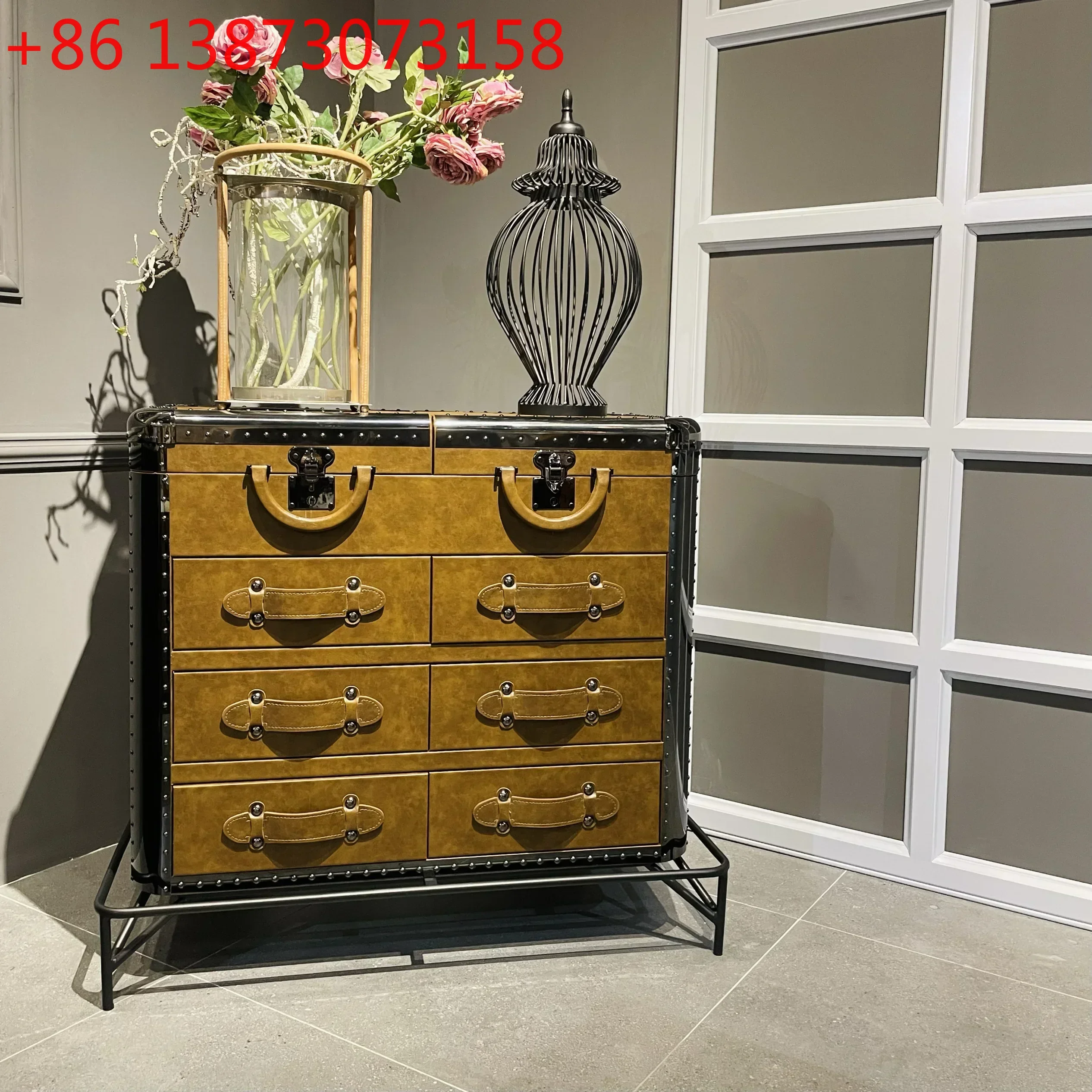 American retro light luxury high-end/leather cabinet/cigar drawer locker porch cabinet