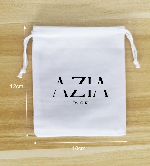 

100 Pieces Customised Logo 10x12cm White Velvet Bags Drawstring Gift Jewelry Pouches Printed With Black Color Logo