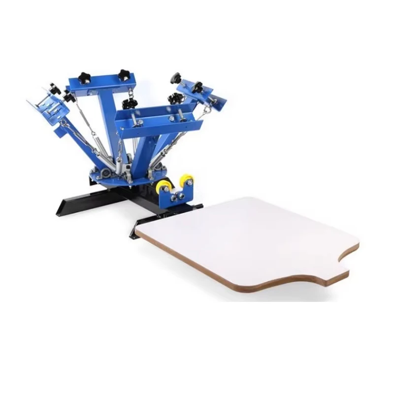 4‑Color 1‑Station Manual Silk Screen Printing Machine 45*55CM Carousel Screen Press for T‑Shirt Clothing Custom Printing