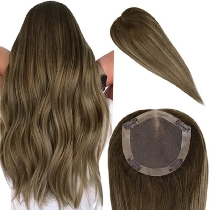 YoungSee Natural Real Remy Hair Straight Topper Hair Toppers Balayage Color And Highlight Color r for Women Daily Party User