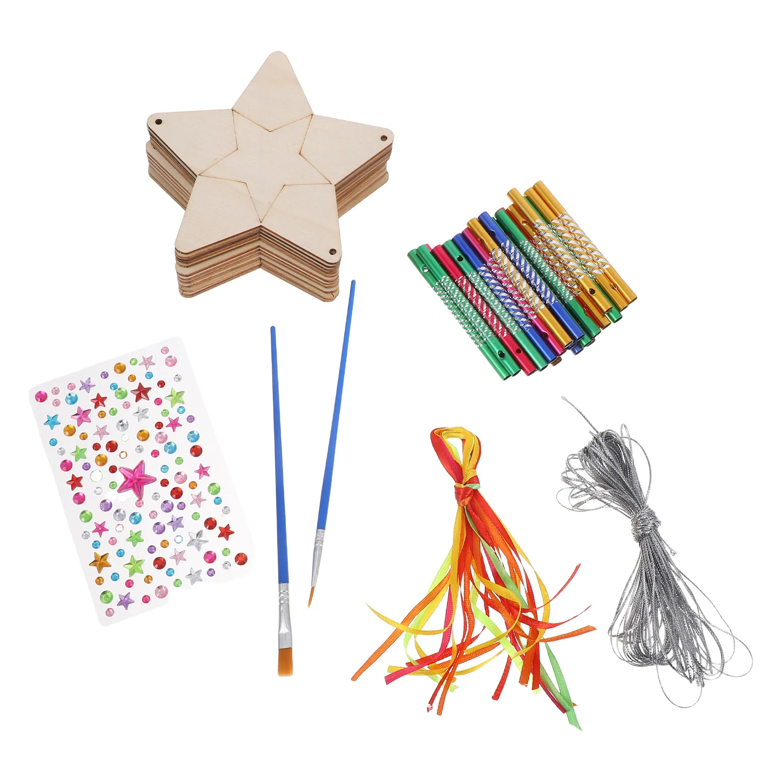 12Sets Kids DIY Houten Ster Windgong Craft Kits Onvoltooide Houten Kunst Ambachtelijke Benodigdheden Verjaardagsfeestje Schoolprojecten Decoraties