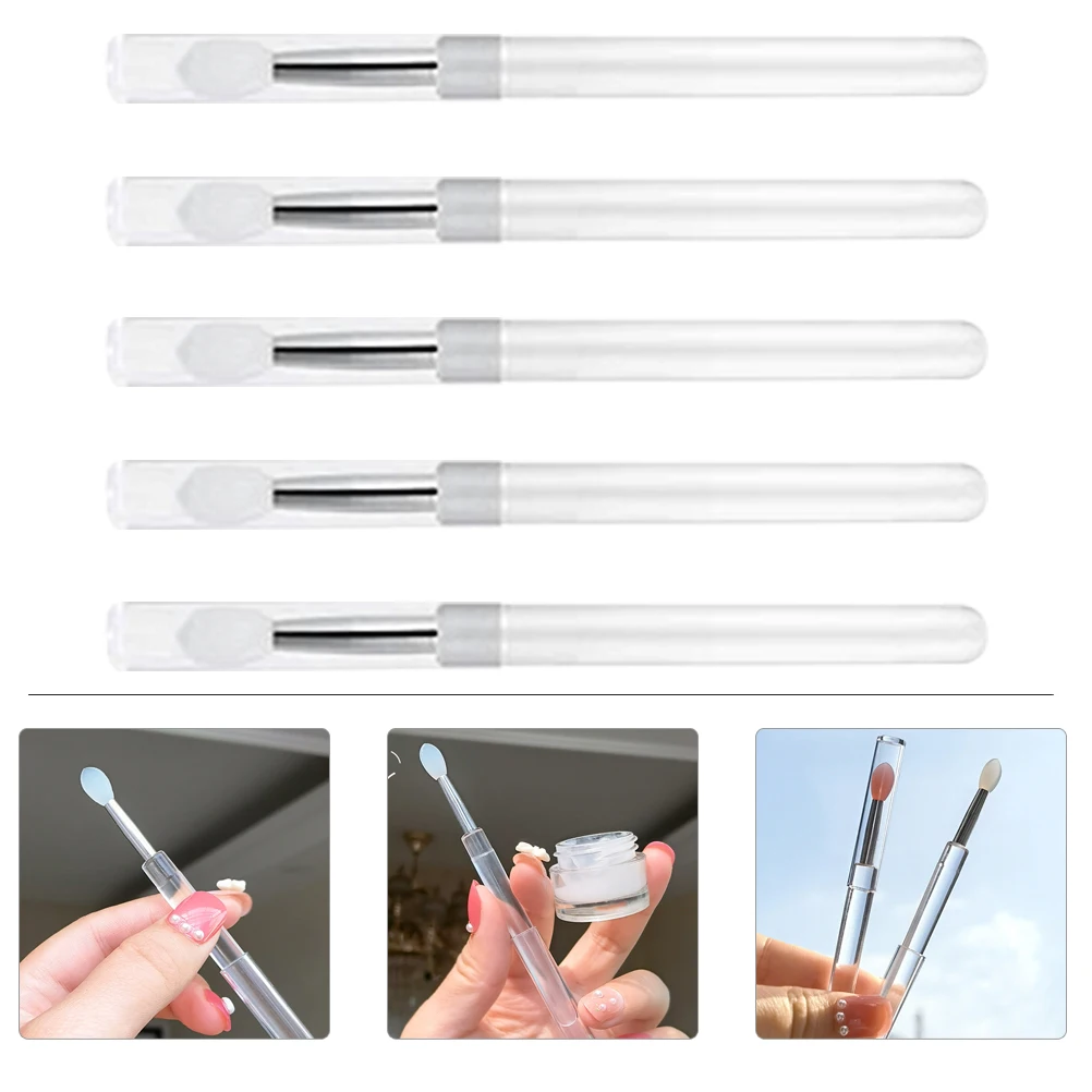 

5Pcs Silicone Brushes Eyeshadow Applicator Compact Portable Eyeshadow Makeup Applicator Tools Plastic Cover Storage