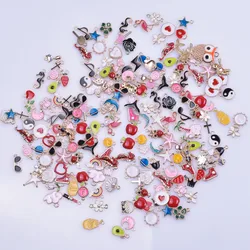 Dijes flotantes de mezcla aleatoria para fabricación de joyas, suministros de joyería, componentes de medallones, flores, dijes de corazón, accesorios de bricolaje, 30/50/100 piezas