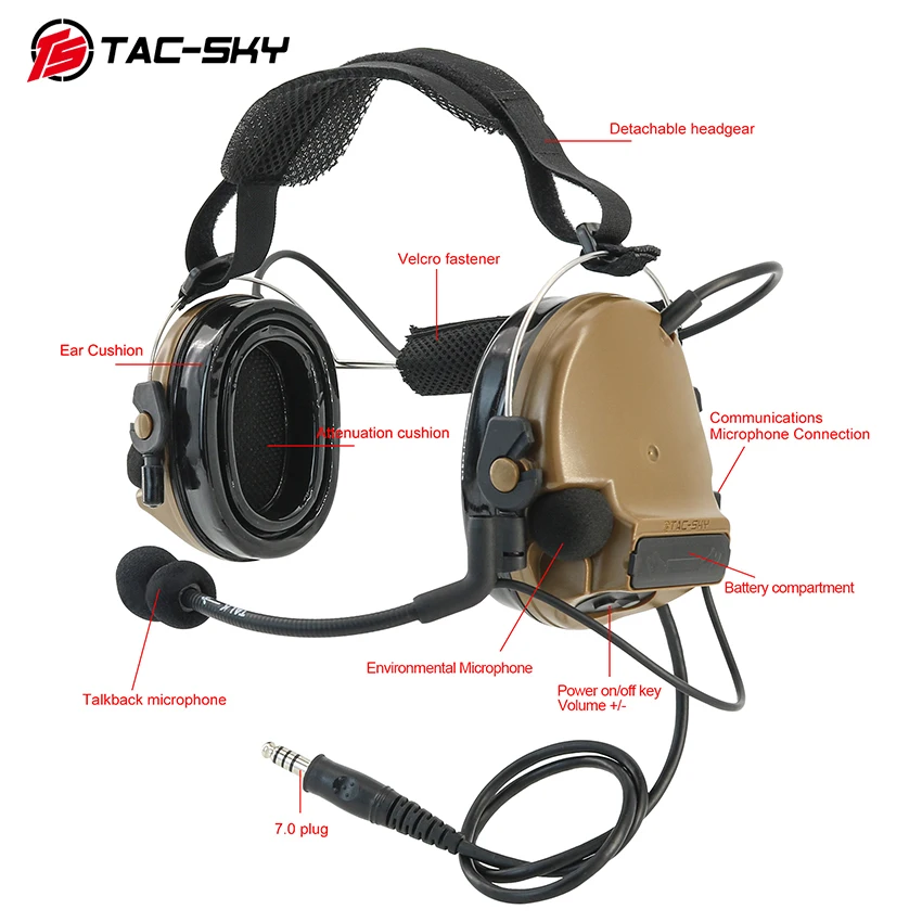 TS TAC-SKY Military TACSKYC3 Tactical Electronic Shooting Headset Protection Silicone Ear Muffs for Outdoor Hunting Sports