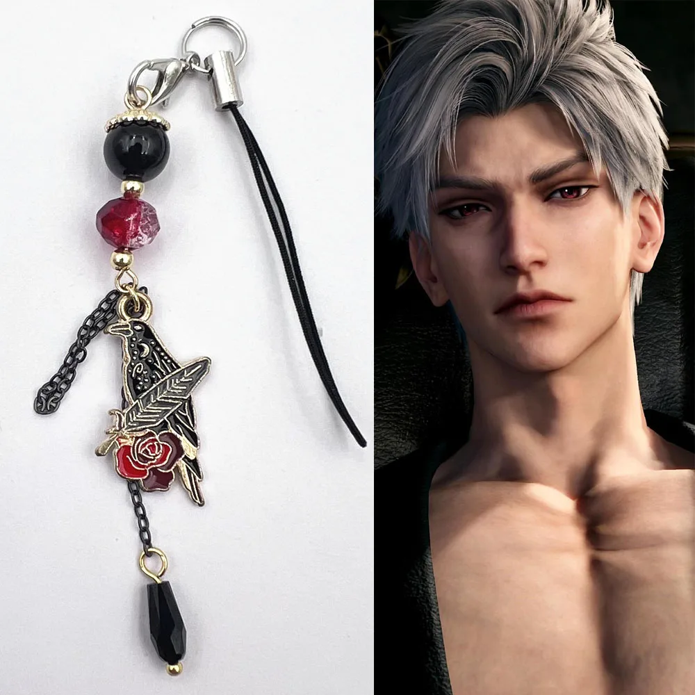 Game Love and Deepspace Sylus Cosplay Keychain Alloy Keyring Key Chain Beaded Phone Chain Crow Pendant Bag Accessories Prop