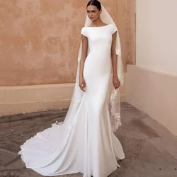 Modern Wedding Dresses Customized Mermaid Button Bride Dress Cap Sleeve Simple Applique Bridal Gowns New Vestido De Novia