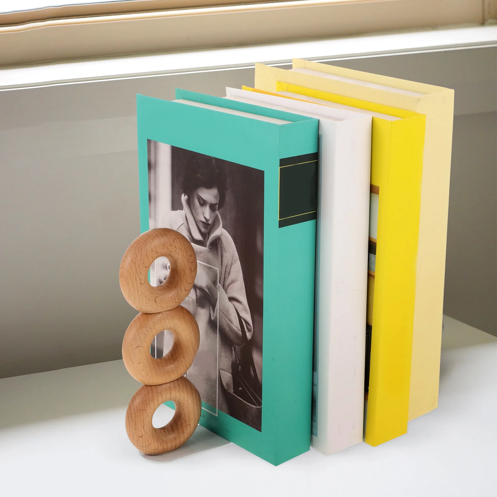 2pcs Wooden Bookends Smooth Surface Anti-scratch Desktop Shelf Organizer Rack Resistant Display Stand for Office