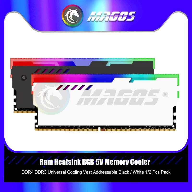 Ram Heatsink RGB 5V Memory Cooler DDR4 DDR3 Universal Cooling Vest Addressable Black / White 2 Pcs Pack
