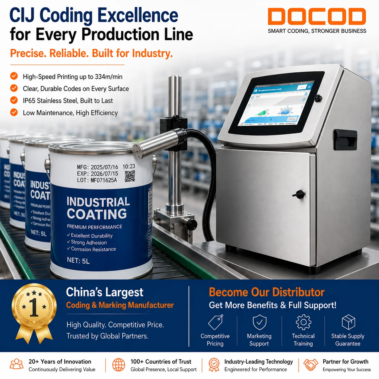Trending Deals DOCOD V2000 Small Character Inkjet Date Batch Coding Printer CIJ Continuous Barcode Printing Machine for Cable