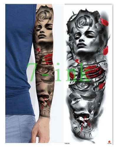 

Waterproof Temporary Tattoo Sticker Skull Rose Angel Eyes Wings Sun Full Arm Sleeve Fake Tatto Flash Tatoo For Women Men Girl