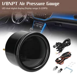 Dual Display Air Pressure Guage LED Digital Air Suspension Gauge 0-220PSI with 2pcs 1/8NPT Sensors