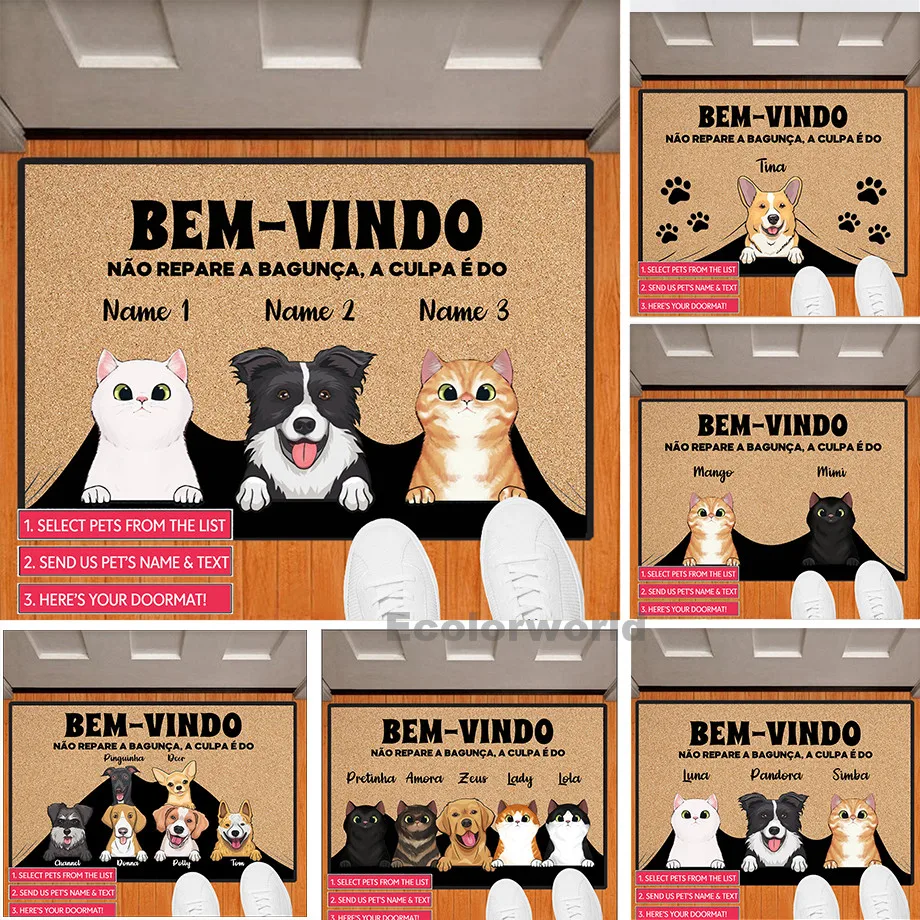 Personalized Dog Cat Doormat Custom Cartoon Pet Mat Bem Vindo Rug Carpet Hallway Doorway Floor Mats Gift Home Decor Accessory