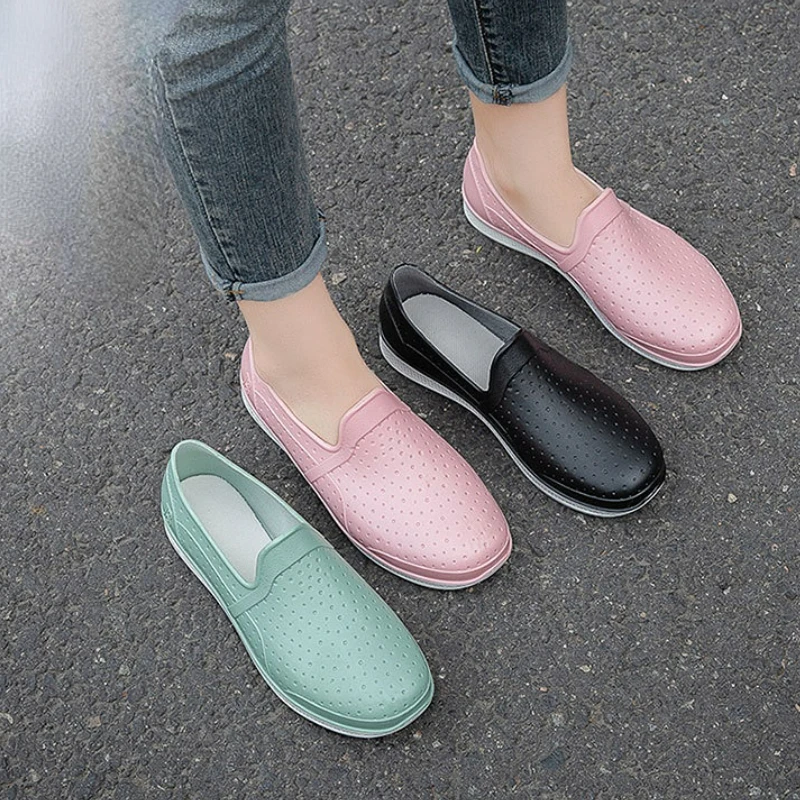 Waterproof Shoes Women Casual Slip-on Flats Shallow Insulated Rubber Rain Shoes Ladies Working Garden Galoshes Zapatos De Lluvia