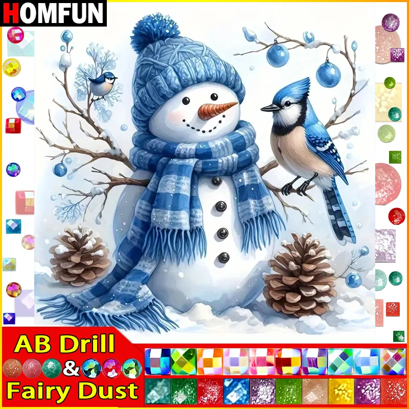 MFUN-Peinture Diamant AB 5D à Motif de Bonhomme de Neige et Oiseau, Broderie Complète de Strass Carrés ou Ronds, à Faire Soi-Même, pour Salle de Bain