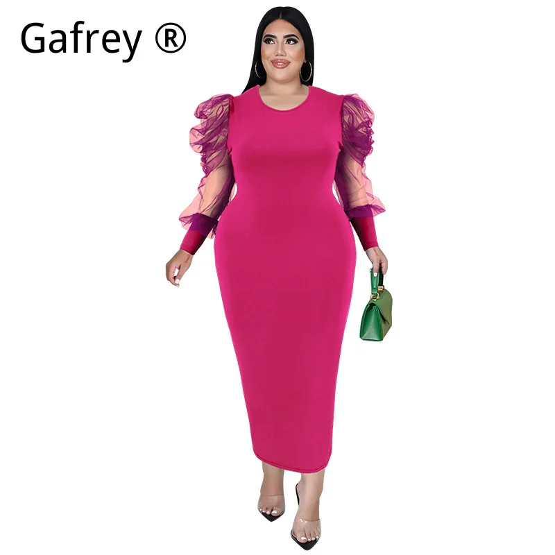 

Летние платья больших размеров для женщин: повседневные облегающие мини-платья с круглым вырезом, длинным рукавом и контрастными сетчатыми вставками