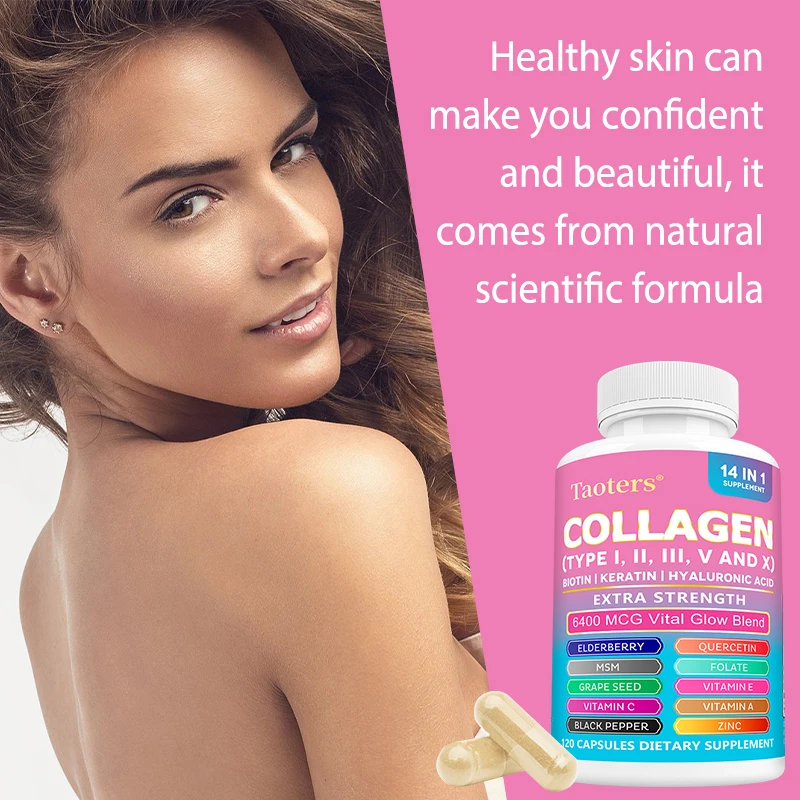 

Taoters Collagen Complex - with Types I, II, III, V, X - for Healthy Hair, Bones, Cartilage, Skin & Nails - 120 Capsules