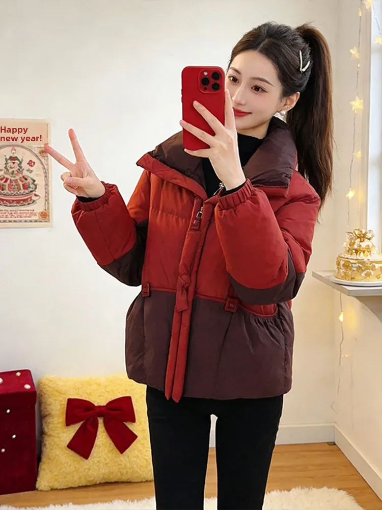 

Thiened Cotton Jaet, женская верхняя одежда с воротником-стойкой, теплая цветная блузка, осень-зима, новая корейская версия, повседневное пальто