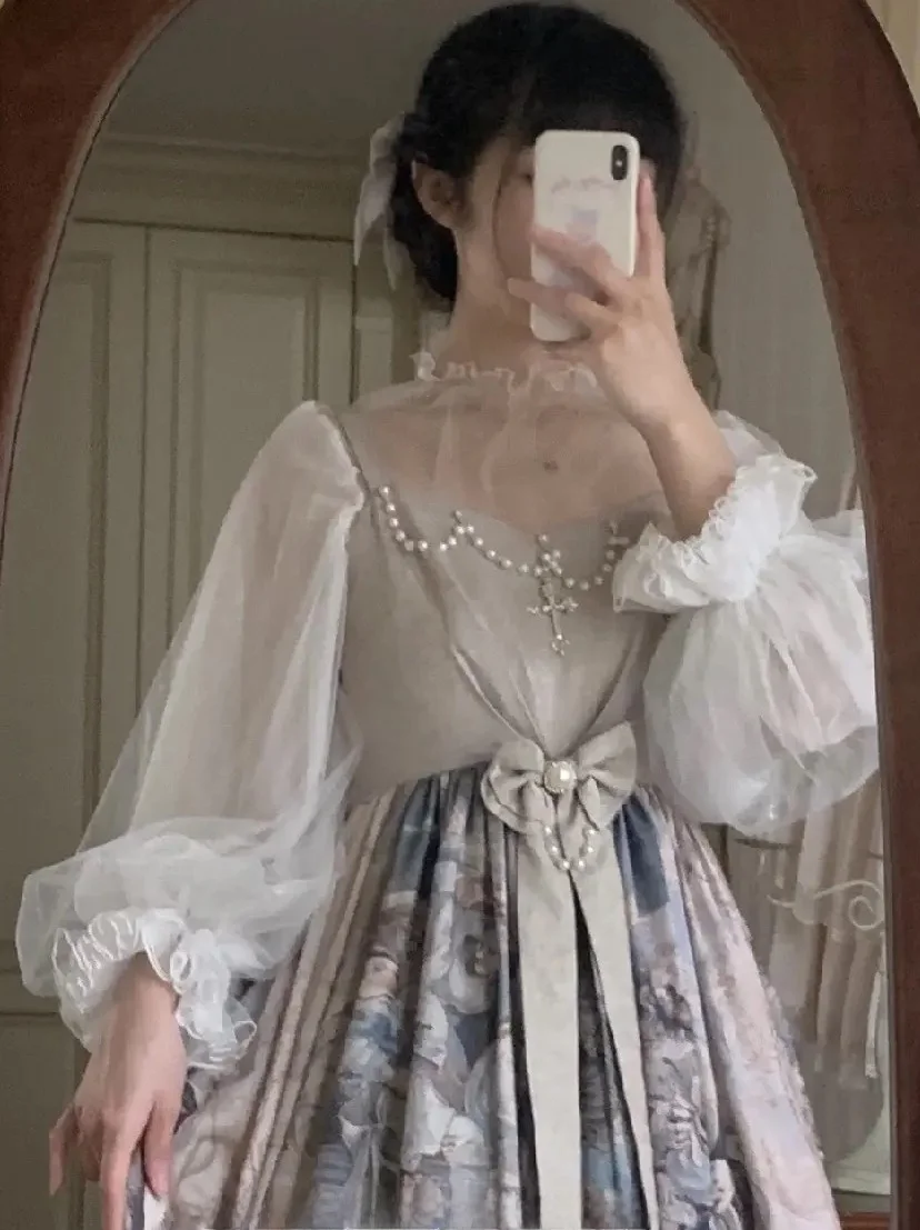 Lolita Skirt Inner Wear Thin Veil Bubble Sve Chiffon Long Sve Daily Summer JSK irt Siren Lolita Inner Wear Sweet Sl...