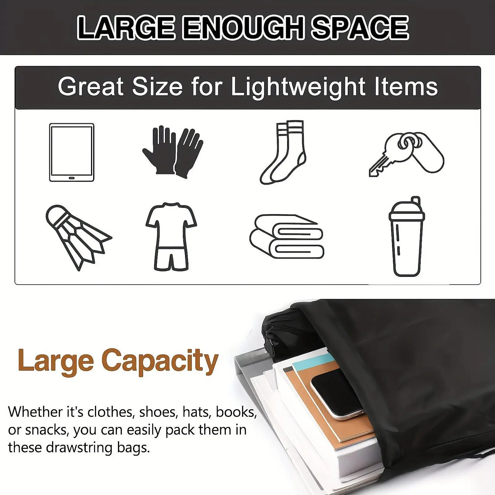 

6x Sports Drawstring Backpack String Backpack Lightweight Practical Women Men