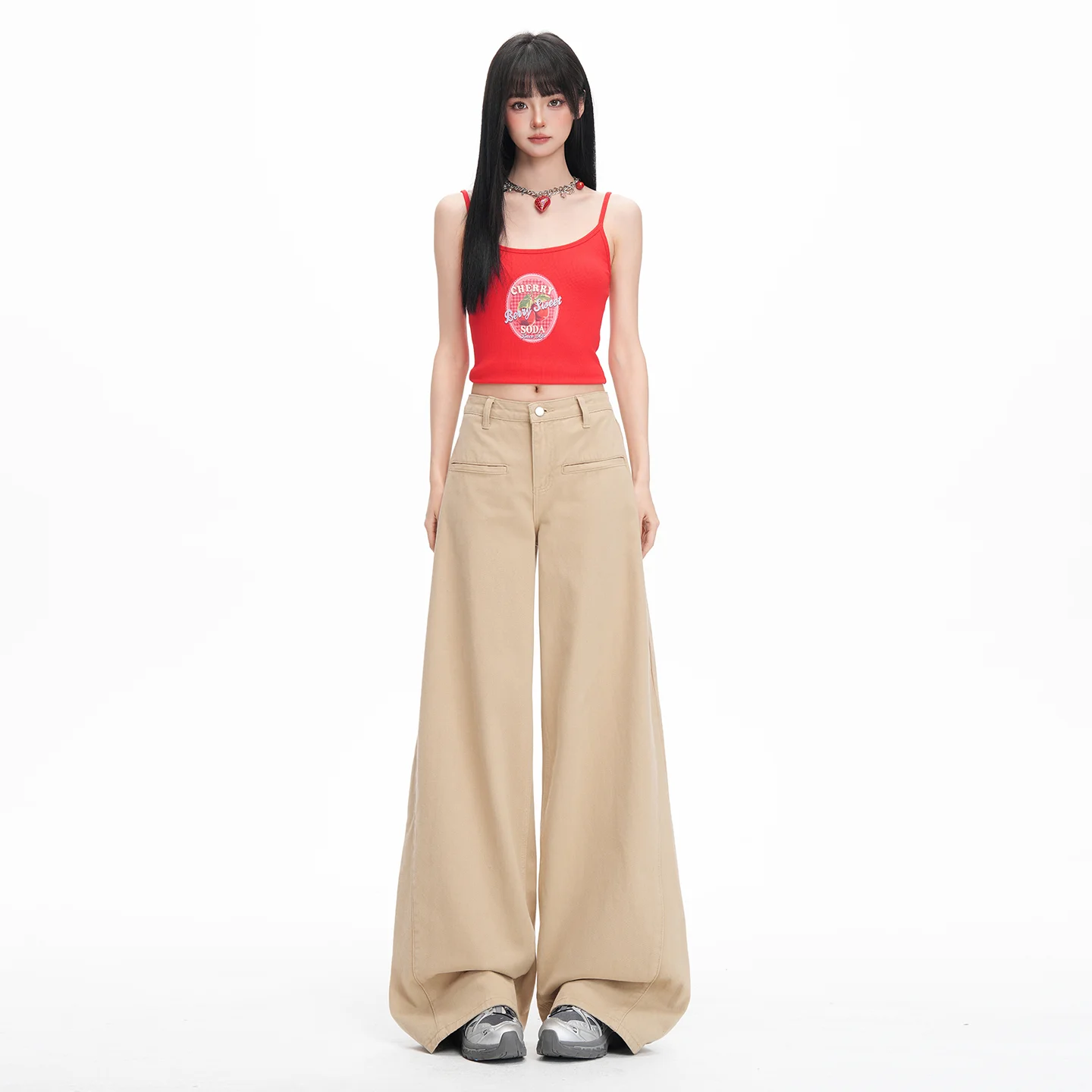 Khaki Wide Leg Casual Pants Loose Fit Straight Cut Summer New Style Retro American Trendy Slimming Long Commute Pants