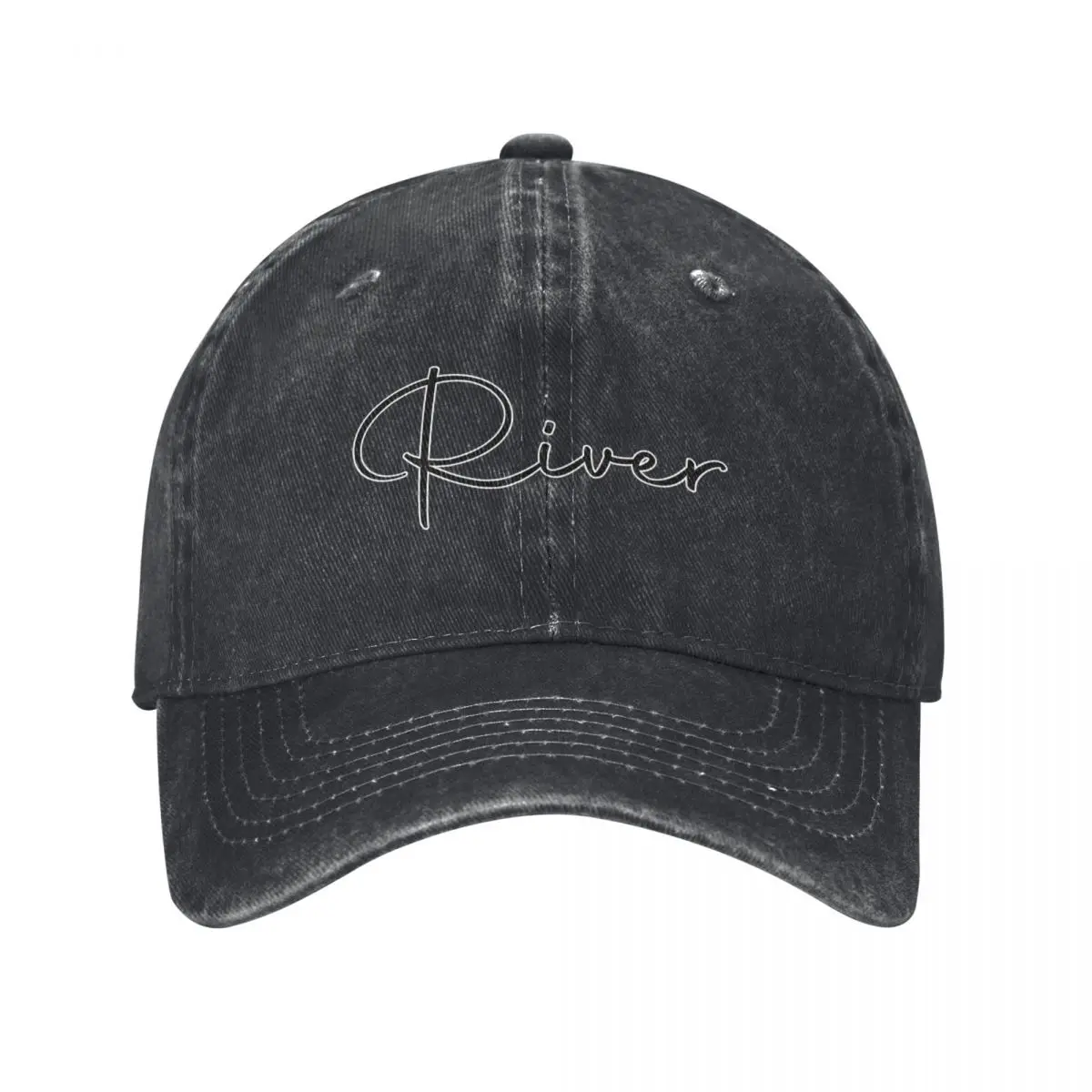 

River Cursive Name Label (Black) Baseball Cap Wild Ball Hat Golf Wear Funny hats Women's Beach Men's