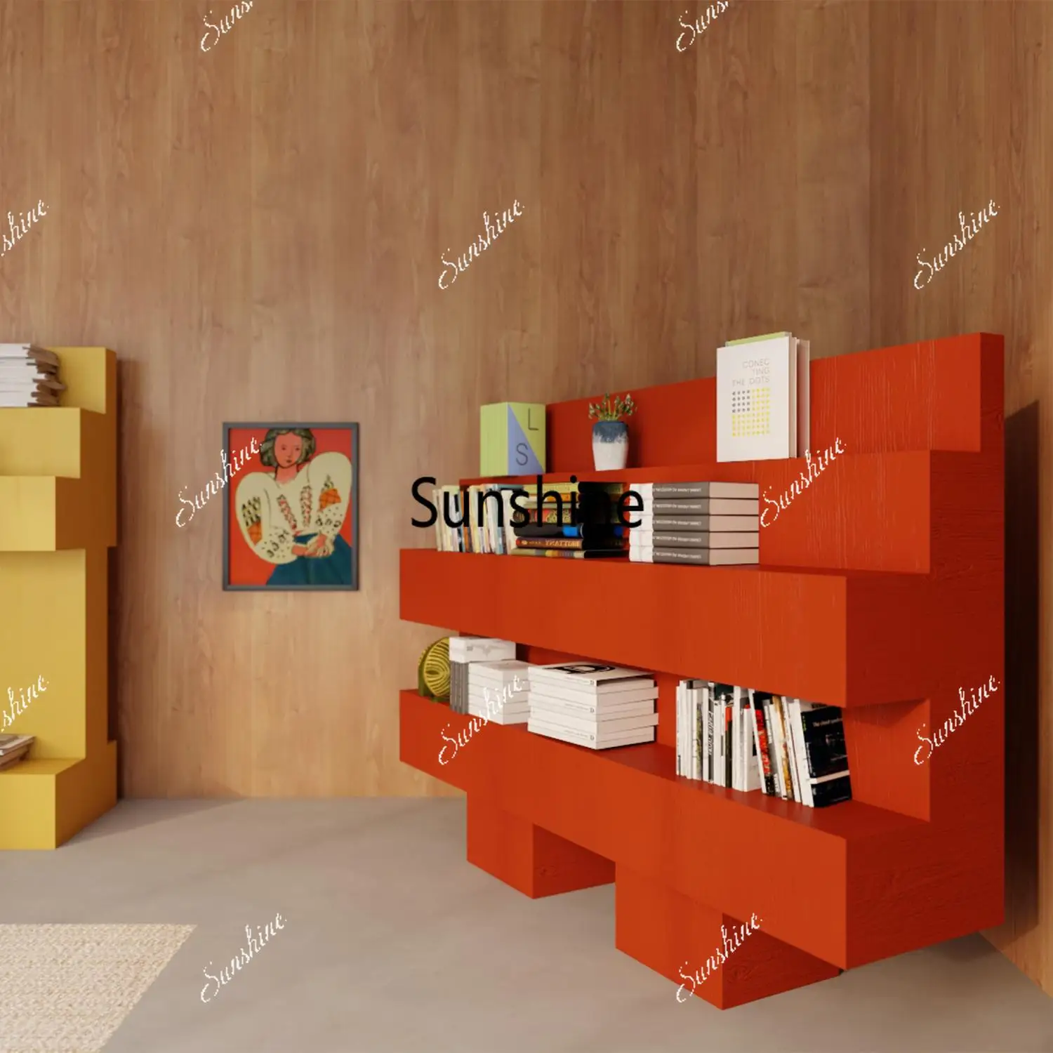 Nordic simple geometric bookcase shooting props wooden vertical cabinet multi-function