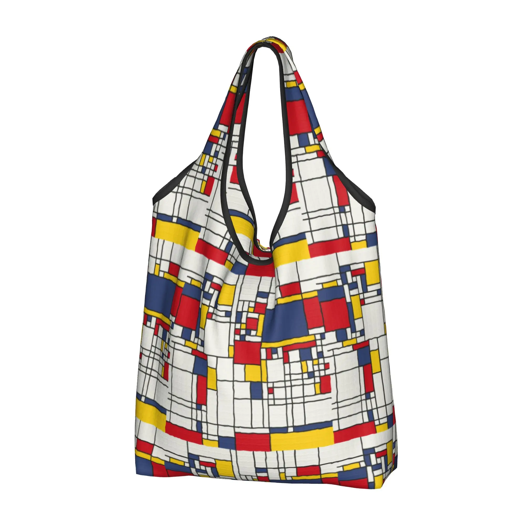 Reusable Piet Mondrian Minimalist De Stijl Shopping Bag Women Tote Bag Portable Modern Abstract Art Groceries Shopper Bags