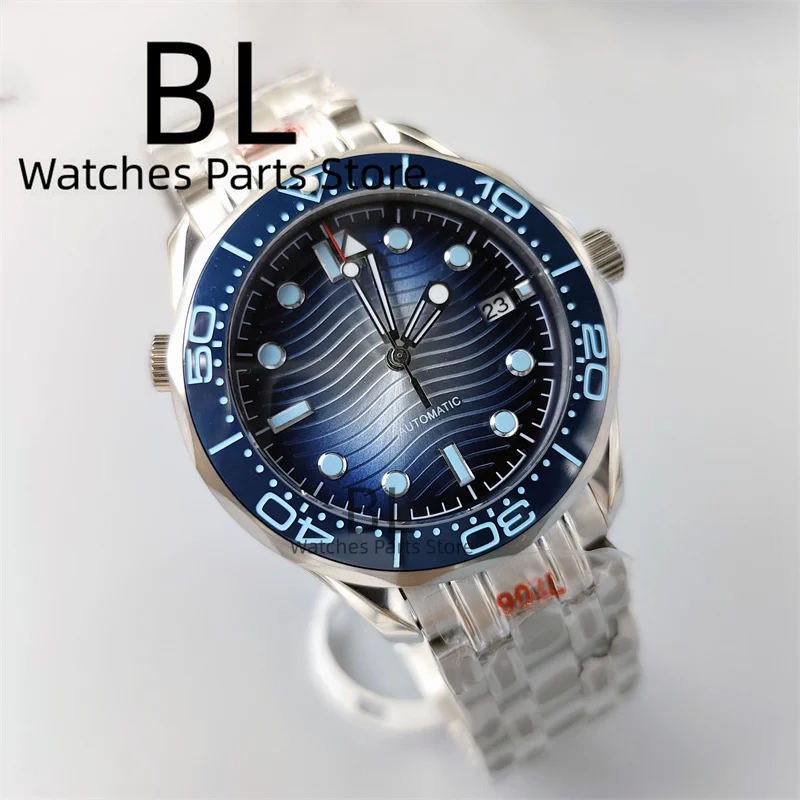 BLIGER 41mm Watch For Men With Gradient Summer Blue Wave Dial Bezel Sapphire Glass NH35 Automatic Mechanical Wristwatch Steel