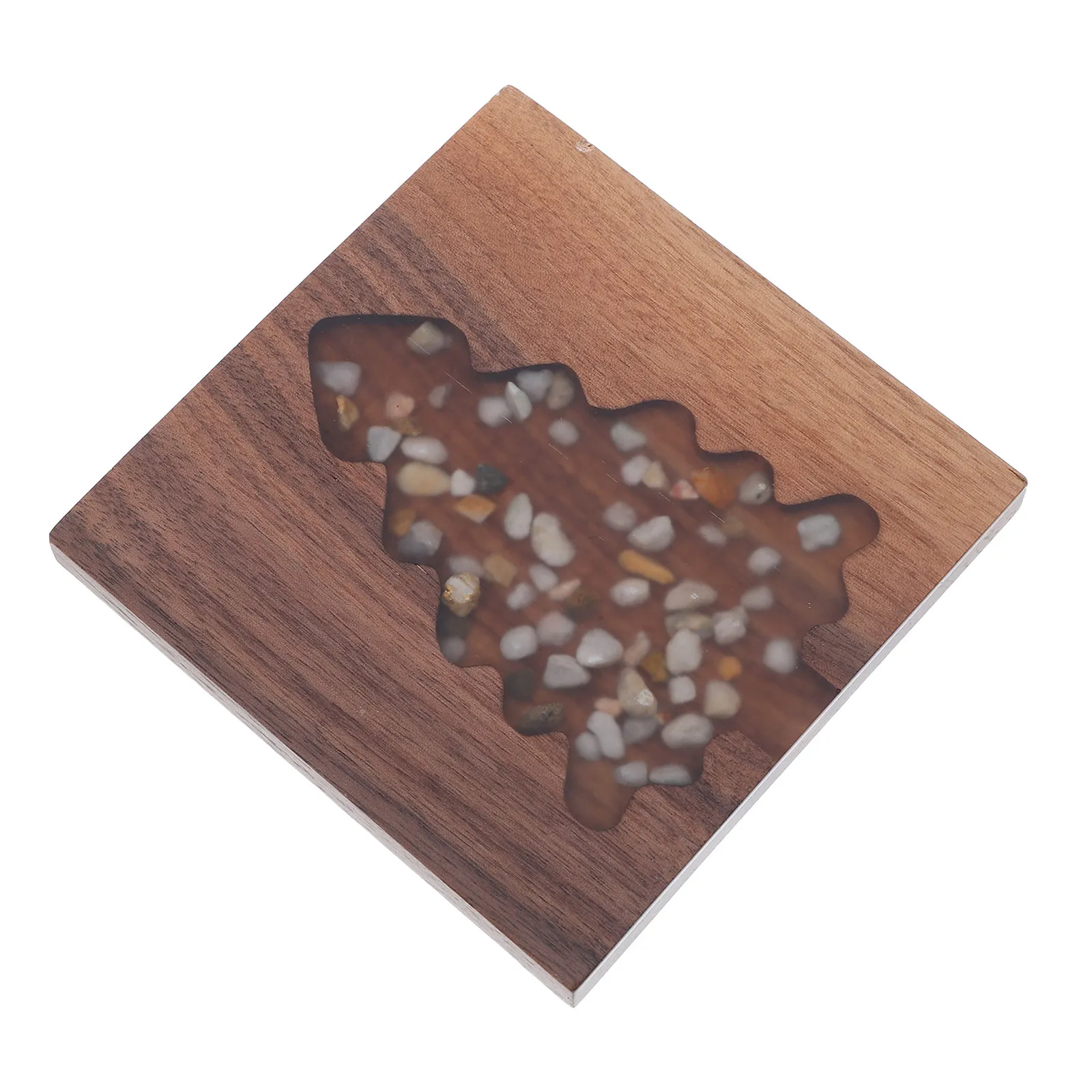 Wood Square Coasters Set of 4 Christmas Tree Design Insulated Cup Mats for Tea Coffee Drinks Festive Table Decoration